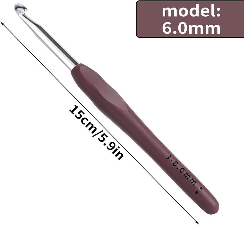 Gerute 6mm Crochet Hook, Ergonomic Crochet Hooks with Soft Rubber Handle and Smooth Glide Head - Lightweight Aluminum Needles for Beginners, Arthritis, Yarn Projects, Long Crafting Sessions (6.0 mm) - Image 2